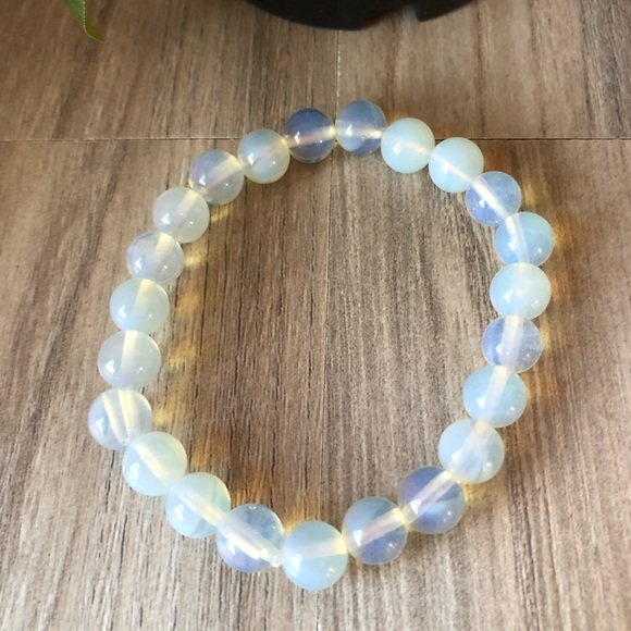 Opal Glass Beads Stretchable Bracelet 7" - 8mm Beads Best Gift - Picture 2 of 2